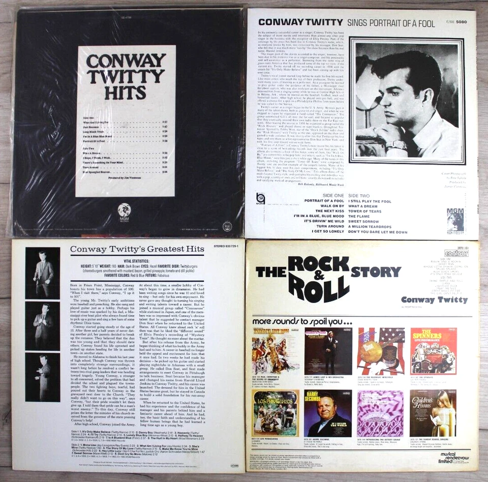 4x Conway Twitty's Greatest Hits THE ROCK & ROLL STORY Portrait of a fool Vinyls - Immagine 2 di 2