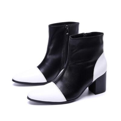 Men's Leather Color Match Block Heels Ankle Boots Casual Dress Club Shoes