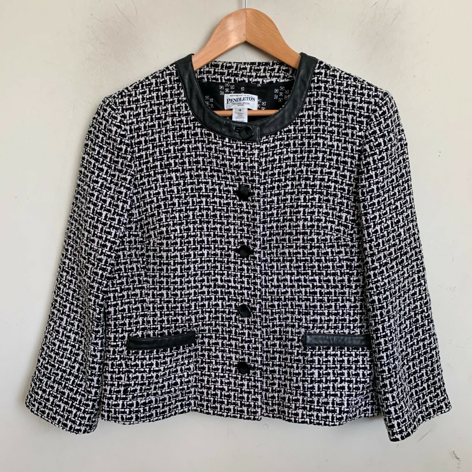 Pendleton Jacket Collarless Textured Black White … - image 1