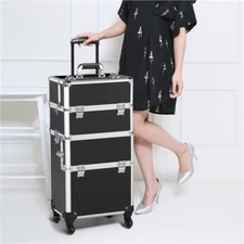 Professional Makeup Train Case 3 in 1 Rolling Cosmetic Travel Trolley Organizer 