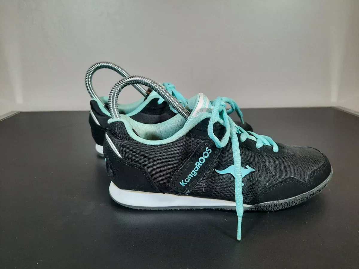 Kangaroos Sz 5.5 Youth Women s Black and Teal Running Shoes
