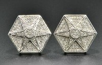 Diamant Nieten 6 Punkt Star Hexagon Herren Damen 10K WeißGold Ohrringe 0.35 Ct