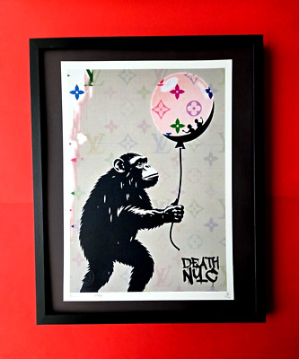 Death NYC Hand Signed Large Framed Print 16x20in Monkey with Balloon  COA  #9