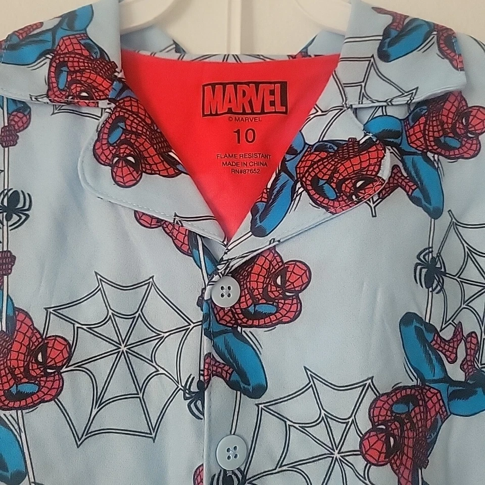 Spiderman Pajamas Pjs Boys Size 10  Winter Set Coat Shirt Button Front Blue  NWT - Image 2 of 3