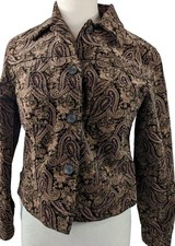 Peter Harris Womens Brown Paisley Button Down Stretch Petite Jacket Size 8p