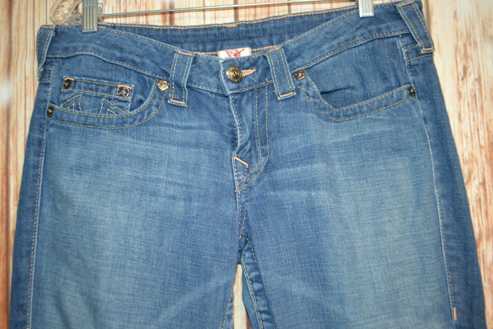 True Religion Women's Straight No Pocket Flaps Blue Denim Jeans Sz 32x30 thumbnail 5