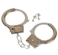 STEEL HANDCUFFS 2 KEYS METAL POLICE MAGIC TRICK PRANK GAG GIFT PARTY TOY