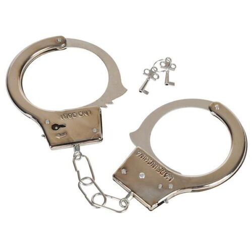 STEEL HANDCUFFS 2 KEYS METAL POLICE MAGIC TRICK PRANK GAG GIFT PARTY TOY - Picture 1 of 3