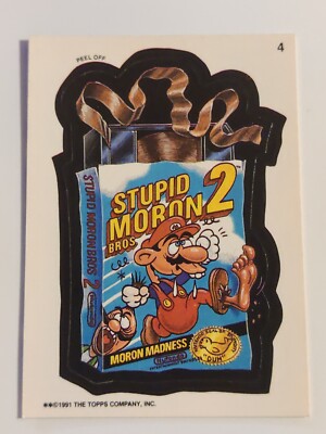 1991 Wacky Packages Sticker Card STUPID MORON BROS 2 Super Mario Bros Puzzle Bck