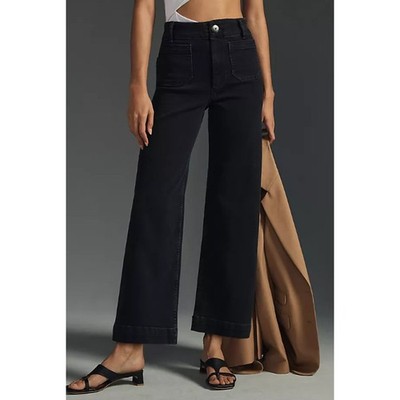 Anthropologie Pilcro The Skipper Wide Leg Jeans Cropped Washed Black, 31 Petite
