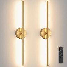 Wall Sconces Battery Operated Set of Two, Gold LED Wireless Wall Sconce with ...