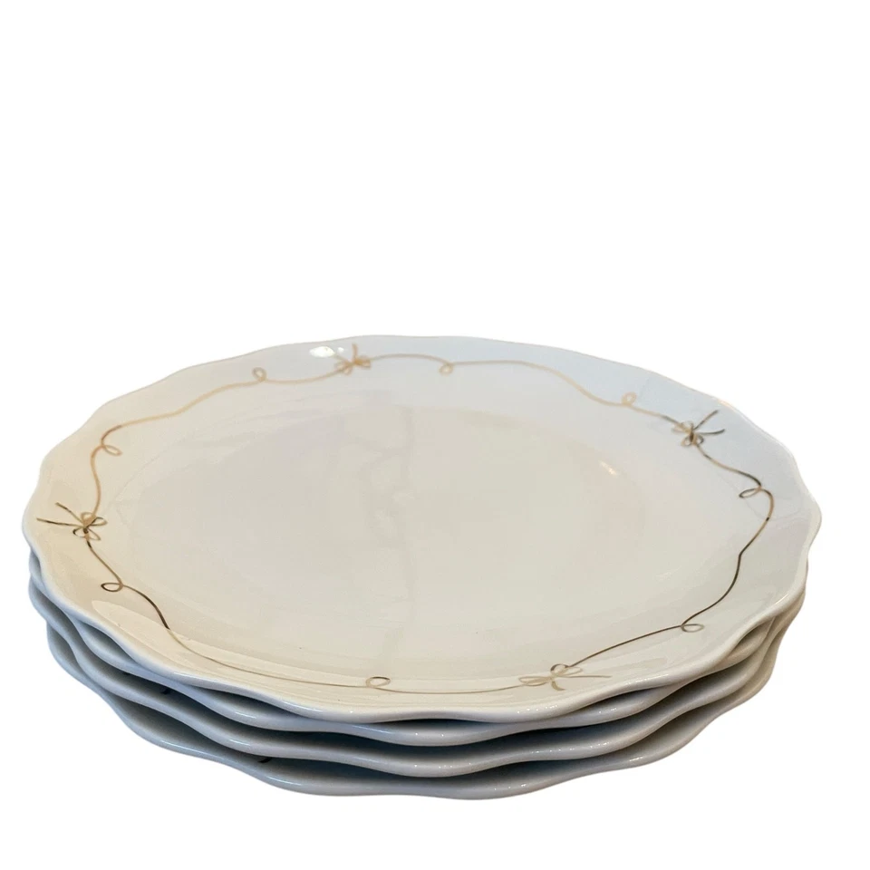 "Juego de 4 platos de cena Strawberry Street Gold Bow Ribbon de 10,5"" nuevos" Foto 4 de 4