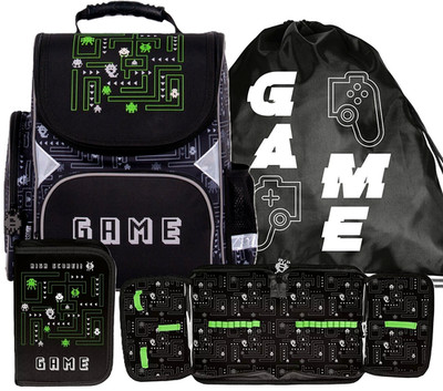 PIXEL Schulranzen Set 3in1 Ranzen rucksack Federmäppchen Turnbeutel ARCADE GAME