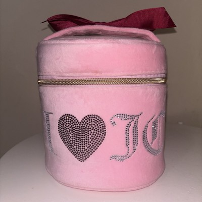 NWOT Juicy Couture Pink VELOUR Train Case Cosmetic Bag I   JC Rhinestones Y2K