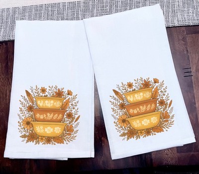 Kitchen Tea Towel Pyrex Butterfly Gold Design Size 28x28 Ink on 100% Cotton New