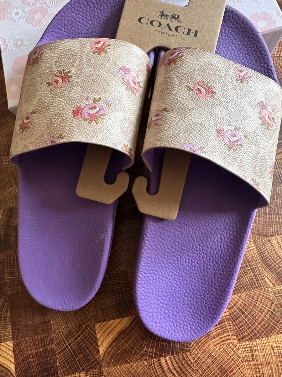 BN Coach women Udele Sport Slide In Signature Canvas Floral Sand