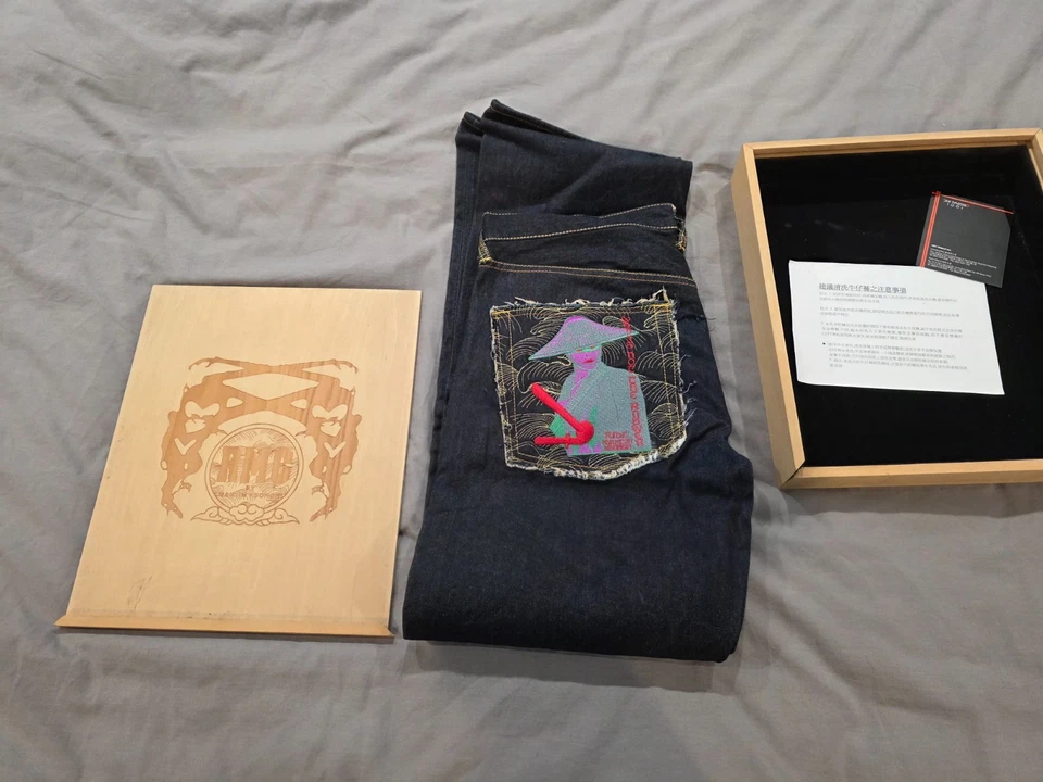ВИНТАЖНЫЙ RMC Red Monkey компании джинсовой ткани джинсы темно стирка мужской 34 брюки W/деревянная коробка - Изображение 4 из 4