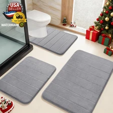 Memory Foam Bath Mat Set 3 Pieces- Super Soft Absorbent Quick Dry Bathroom Rug S