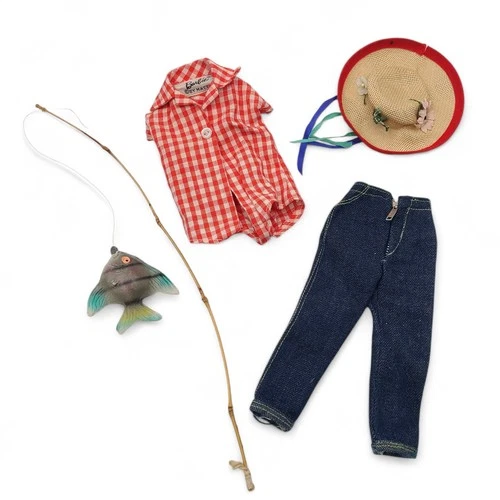 Vtg 1960'S Mattel Barbie #967 PICNIC SET 4pc Fishing Pole Hat Shirt Jeans