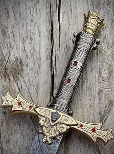 Custom Handmade Damascus Steel King Arthur Crown Sword – 40” Fantasy Masterpiece