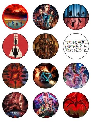 12 x Stranger Things Mix 2'' VORGESCHNITTEN PREMIUM Reispapier Cupcake/Kuchen Topper