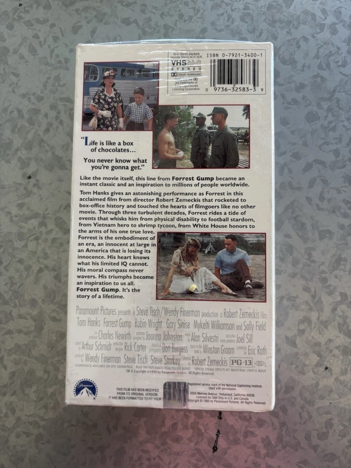 H1 Forrest Gump (VHS, 1995) Tom Hanks, Paramount, Orange Seal Intact, NEW SEALED - Image 2 of 2