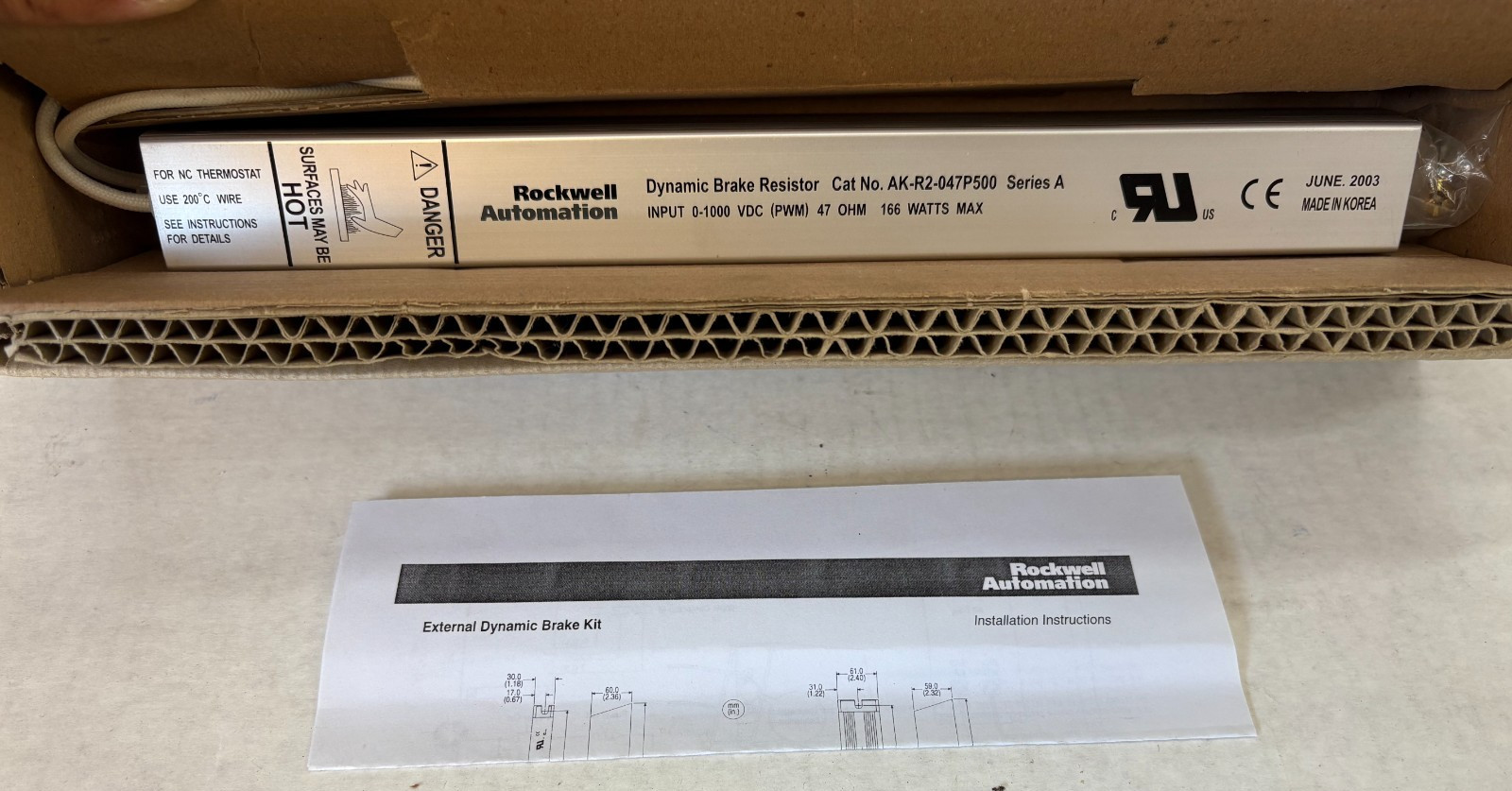 ROCKWELL AUTOMATION AK-R2-047P500 DYNAMIC BRAKE RESISTOR A 0-1000VDC 47 OHM 166W