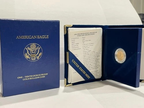 American Gold Eagle Proof 1/10 oz $5 - Coin in OGP 1994 with COA