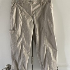 Chico  s Size 10 Khaki Cotton Pants Roll Up Capri Hemmed Casual EUC