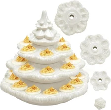 Weysat 4 Pcs Christmas Tree Shape Deviled Egg Trays Platters Holds 26 Holes Stac