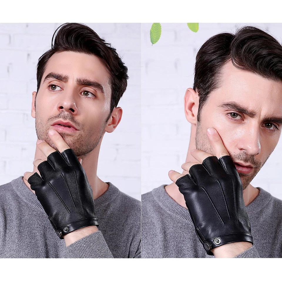 2× PU Leather Fingerless Driving Gloves Sport Half Finger Glove Unisex Gift US