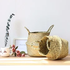 Foldable Rattan Hanging Flower Pot Planter Laundry Storage Basket Xmas Decor`yk