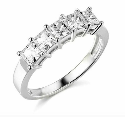 Half Eternity Verlobungsring 1,00 ct Prinzessin Moissanit 14K Weißgold Finish