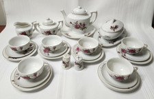 Vintage 1950's - 60's Child's 28 Piece Porcelain Tea Set Pink Roses Japan