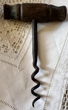 Antique Old Wood Handle Iron Corkscrew Wine Bottle Opener Collectible  