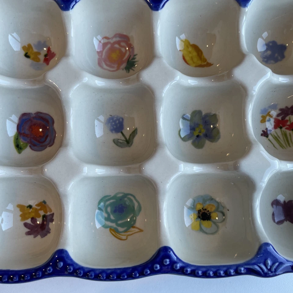 Porta huevos Pioneer Woman 15 unidades azul cobalto colorido floral gres celia Foto 4 de 4