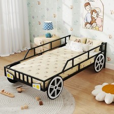 Size Metal Car-Shaped Platform Bed Kid’s Bed Frame-Black Single