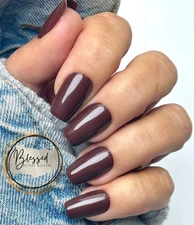 Red Aspen Press On Nails Raquel's French Roast -Brown Solid -Medium Coffin Shiny