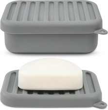 Leak-Proof Silicone Travel Soap Case W/ Drainage Lid/Layer Compact Bar Soap
