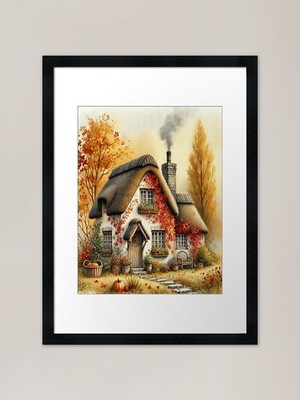 Autumn Cottage Schreibecke �� Blüte gerahmtes Wandbild Poster Leinwanddruck Bild