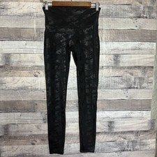 SPANX Women's Black Faux Leather Camo Leggings Size M