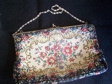 VINTAGE FRENCH FRANCE PETIT POINT PURSE BAG TAPESTRY FLORAL HANDBAG