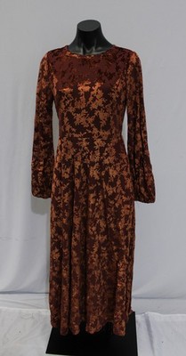 Baltic Born Women's Thora Velvet Long Sleeve Midi Dress LB3 Copper Floral Small