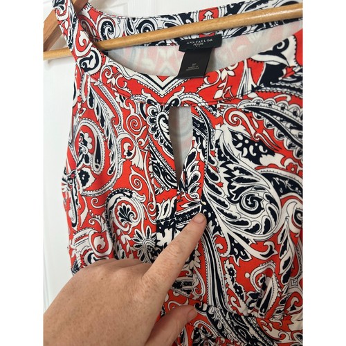 Ann Taylor Maxikleid orange marineblau Schlüsselloch Paisley ärmellos Small Petite SP - Bild 5 von 6