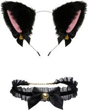 Animal Faux Fur Cat Dog Ears Headbands with Bells Flexible Hair Accessory Hallow