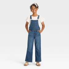 Girls' Wide Leg Baggy Denim Overalls - Cat & Jack Dark Wash
