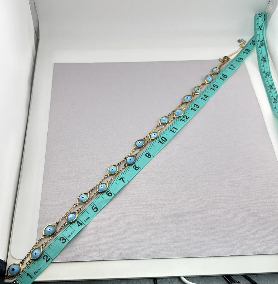 Collar Real Coleccionable Por Adrienne Mal de Ojo Vidrio Azul Tono Dorado Amuleto HSN Foto 3 de 4