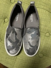 Sperry Crest Twin Gore Metallic Camo Slip On Sneaker Size 7M NWOB Silver/Gray