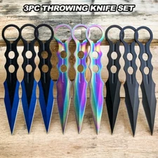 3 PC 8" Tactical Ninja Combat Ninjutsu Kunai Throwing Knife Set Hunting + Sheath