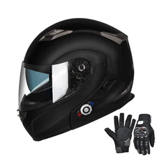 DOT Motorcycle Helmet Modular Dual Visor + Bluetooth Headset Intercom + Gloves